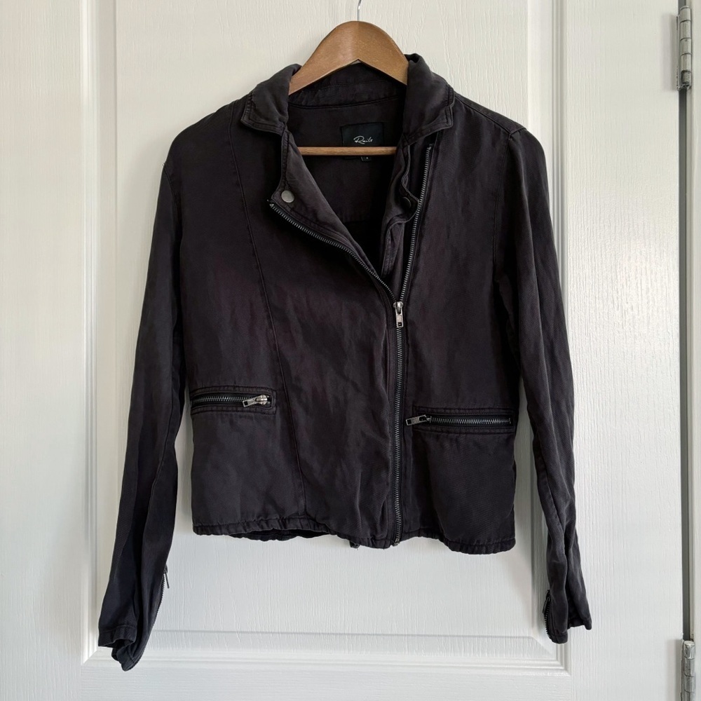 Rails Coal Grey Linen Blend Asymmetrical Zip Moto Jacket Small - Picture 9 of 9